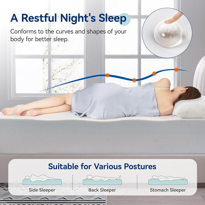 Memory Foam Mattress, Soft Plush Feel, 12 Inch, Full, White/Grey