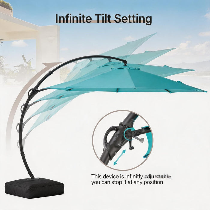 Outdoor Patio Umbrella with Base, 11 FT Deluxe Curvy Cantilever Umbrella Heavy Duty Offset Hanging Umbrella with 360° Rotation for Market, Pool, Garden, Backyard, Deck (Turquoise Blue)