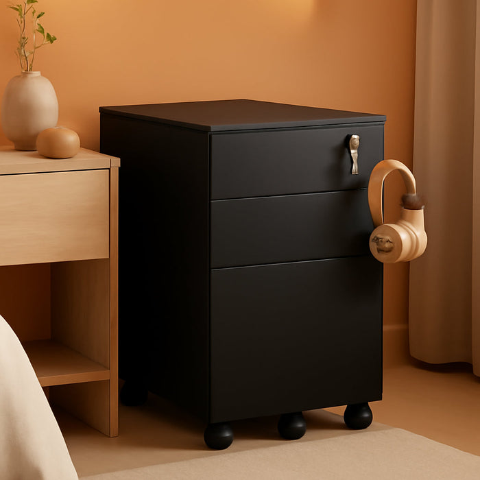 3 Drawer File Cabinet with Lock, Small Rolling Filing Cabinet under Desk, Wood Office Drawers Fits Letter/Legal/A4 Size Folders, Black