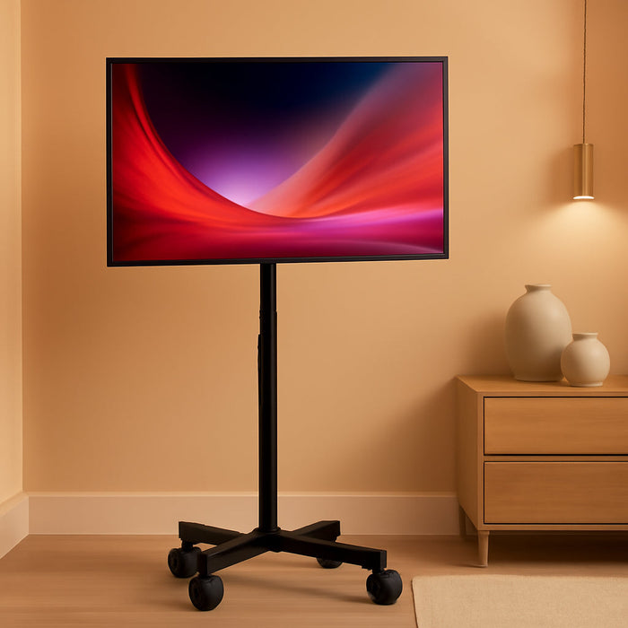 Mobile TV Stand for 23-60 Inch LCD LED Flat/Curved Screen Tvs, TV Cart Holds up to 77Lbs, Rolling TV Stand with Tilt and Height Adjustable, Pole TV Floor Stand with Wheels Max VESA 400X400Mm