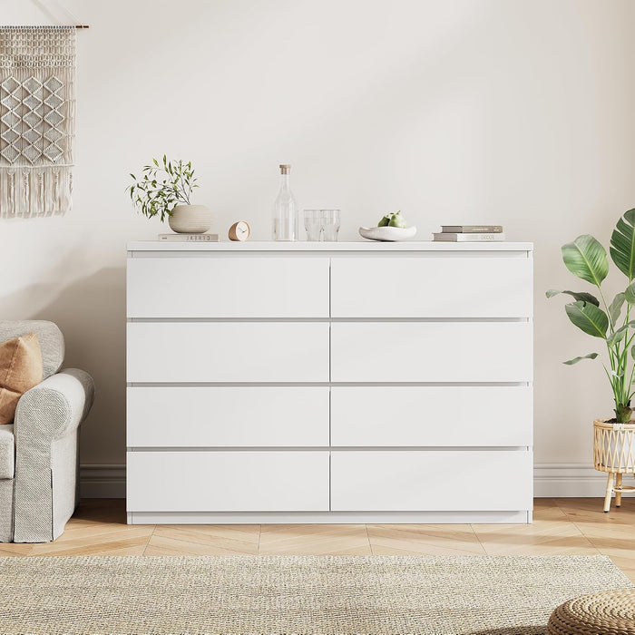 White 8 Drawer Dresser for Bedroom (15.3" D X 55.2" W X 32.3" H)