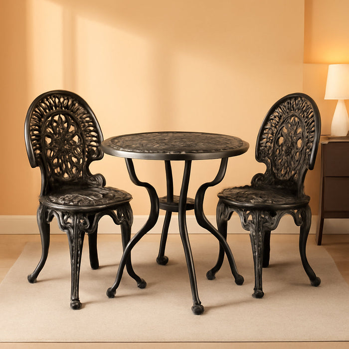 Patio Bistro Set.Rust-Resistant Cast Aluminum Bistro Table Set with Umbrella Hole for Backyard (Crown Copper)