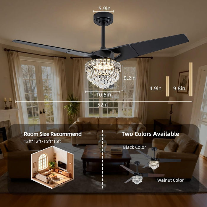 Premium Black Crystal Chandelier Ceiling Fan Remote