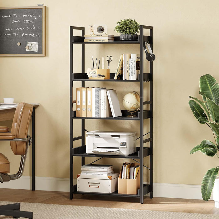 Black Five Tier Bookshelf With Hooks IndustrialWood