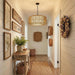Five Light Rattan Farmhouse Chandelier Linen Shade