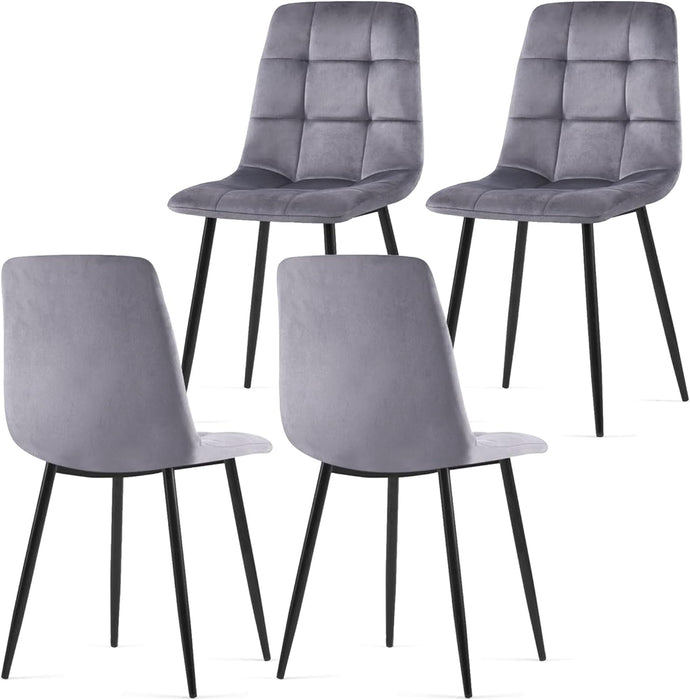 Grey Velvet Dinner Chairs Set of 4, Modern Armless Dining Side Chairs with Metal Legs for Kitchen Living Room Vanity