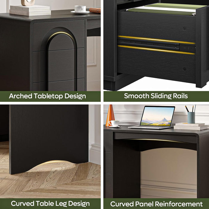 47" Computer Desk with 3 Drawers, Executive Style, Black