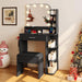 Makeup Vanity with Chair, Small Vanity Desk with Mirror and Lights 3 Colors, Girls Vanity Set with Power Outlet, Compact Vanity Table for Small Space, Black