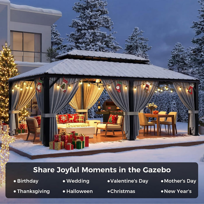 20x12 Hardtop Gazebo AluminumFrame Outdoor Gray Weatherproof