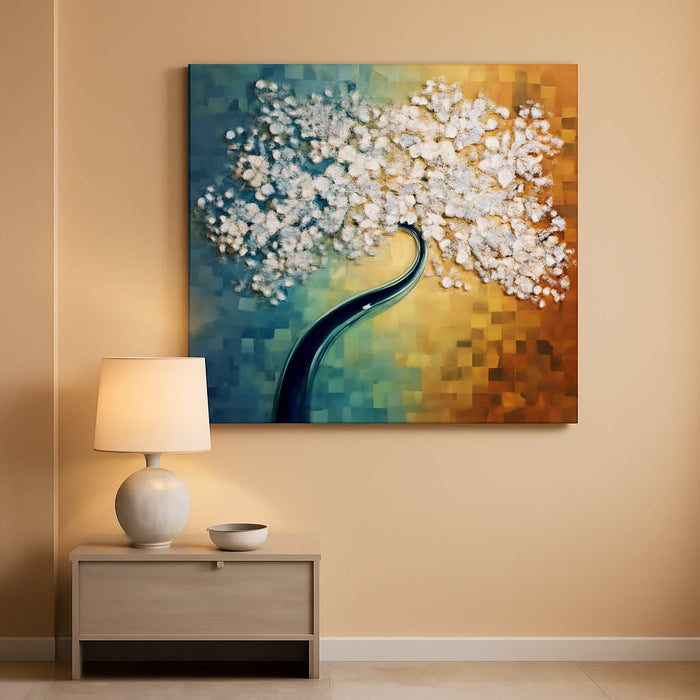 - 100% Hand Painted Contemporary Art Oil Painting on Canvas Texture White 3D Flower Paintings Modern Home Bedroom Living Room Wall Decor Abstract Art Paintings 24X60Inch