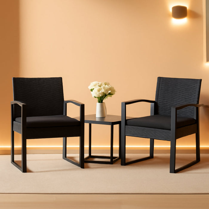 3 Pieces Patio Furniture Set, Outdoor Rattan Bistro Set with Coffee Table, Durable Steel Frame with Strapped Cushions for Garden, Balcony, Poolside, Backyard