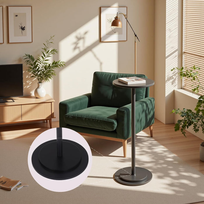 Premium Stone round Drink Table,Heavy Duty Engineered Marble Base Top Coffee Table,Cocktail Accent End Table for Living Room, Weighted Base Small Accent Side Table for Bedroom, Corners,Black