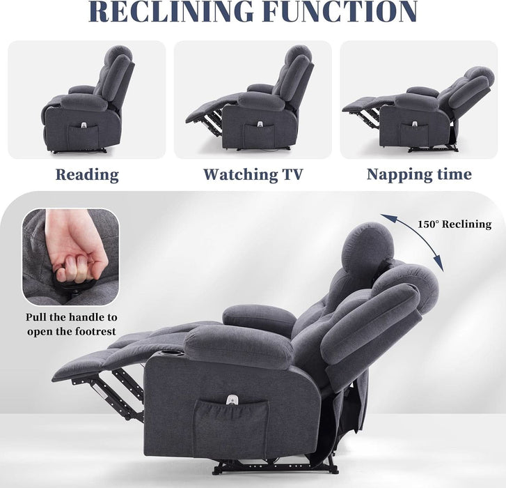 Oversized Recliner Sofa with Heat and Massage, Big Large 3-Seater RV Recliner Couch Sofa for Living Room, Wall-Hugger Reclining Sofa with Cup Holders and USB Port(Fabric, Grey)