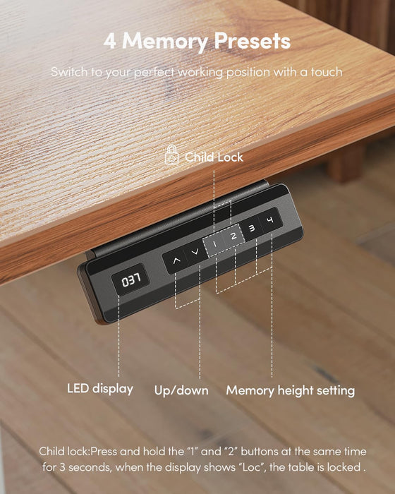 32 X 20 Small One-Piece Standing Desk, Adjustable Height Electric Computer Home Office Sit Stand up Workstation, with 4 Memory Presets, Headphone Hook, Light Vintage