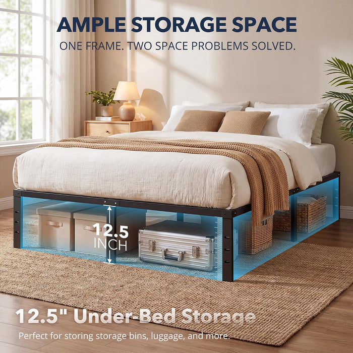 Queen Bed Frame 11 Points Support Metal Platform Bed with Storage Space