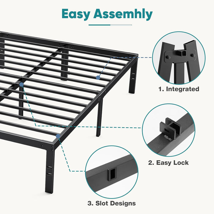 Full Size Metal Platform Bed Frame with Storage Space, Heavy Duty Sturdy Mattress Foundation, Strong Support Slats, 800LBS, Easy to Assemble, Black