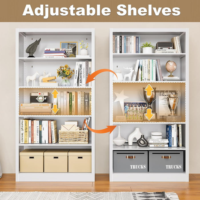 Bookcase, 5 Shelf Bookcases for Books, Garage Kit, Cds, Toys, Bookshelves and Bookcases for Home Office Library Living Room, Metal Book Case with Adjustable Shelves