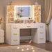 Vanity Desk with Mirror and Lights, White Makeup Vanity Table with 360° Roating Shelves, Large Vanity Desk with 7 Drawers, Power Outlet, Dressing Table Set with Lighted Mirror Adjustable, for Bedroom