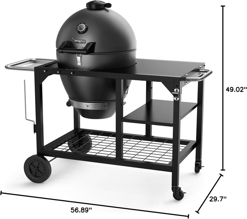 Brand-Man Charcoal Grill & Smoker Steel Kamado - 22" Cast Iron Grates, Grilling Basket, Large Prep Table Cart, Ideal for Outdoor Cooking