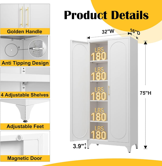 SeventyFiveInch White Industrial Grade Pantry Cabinet Storage