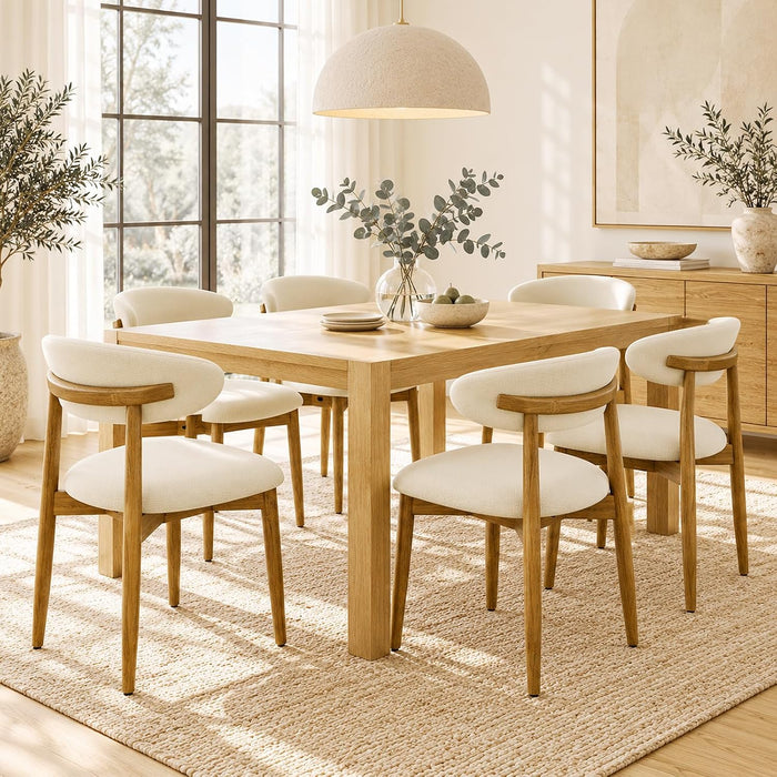 Wooden Dining Chairs Set of 4,Farmhouse Kitchen Chairs with Curved Back,Modern Fabric Upholstered Chairs for Dining Room,Soft Beige