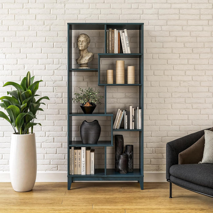 Geometrix Bookcase 72" H / 100% Solid Wood/Deep Ocean Blue Finish