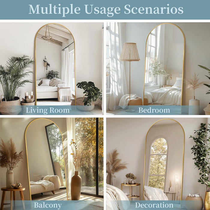 Full Length Mirror with Stand, 71"X28" Arched Full Body Large Stand up Aluminum Frame Floor Standing Mirror, Freestanding Hanging Leaning Mounted for Bedroom Living Room Entryway Gold
