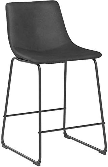 Signature Design by Ashley Counter Height Bar Stool, Set of 2, Black | French Black Faux Leather, Contoured Bucket Seat, Sturdy Metal Frame, 24 Inch Class, Centiar Series