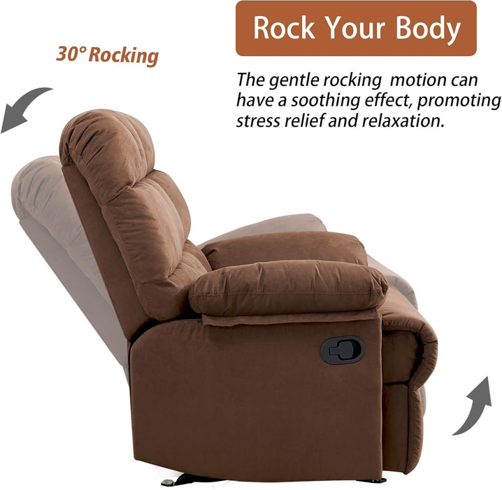 Overstuffed Rocking Recliner Sofa for Adults