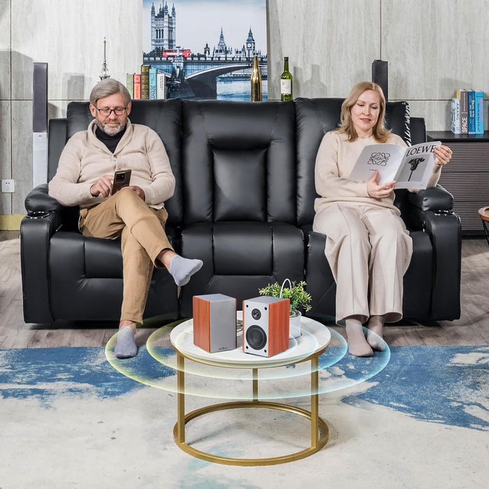 Recliner Chair Set, Furniture 3PC Bonded Leather Recliner Set Living Room Set, Sofa, Recline Chair (Black,Living Room Set 3)