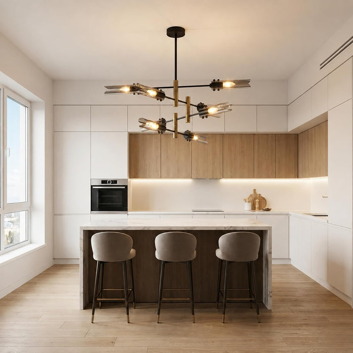 EightLight Sputnik Chandelier Matte Black Gold Finish