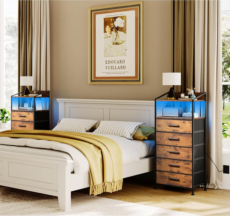 Nightstand Dresser Featuring LED Lights Rustic Brown