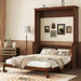 Queen Size Murphy Bed with Desk, Horizontal Wood Wall Bed Cabinet with Gas Struts, Space-Saving Folding Bed for Bedroom, Living Room, Guest Room, Walnut