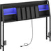Upholstered Headboard Queen Size with Storage, Headboard with Charging Station and LED Light Strip, Padded Backrest and Open Storage Shelf, Metal Frame Adapter, for Queen Bed Frames, Black