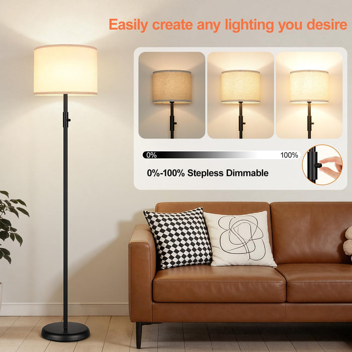 Black Dimmable Tall Floor Lamp 1000Lumens LinenShade