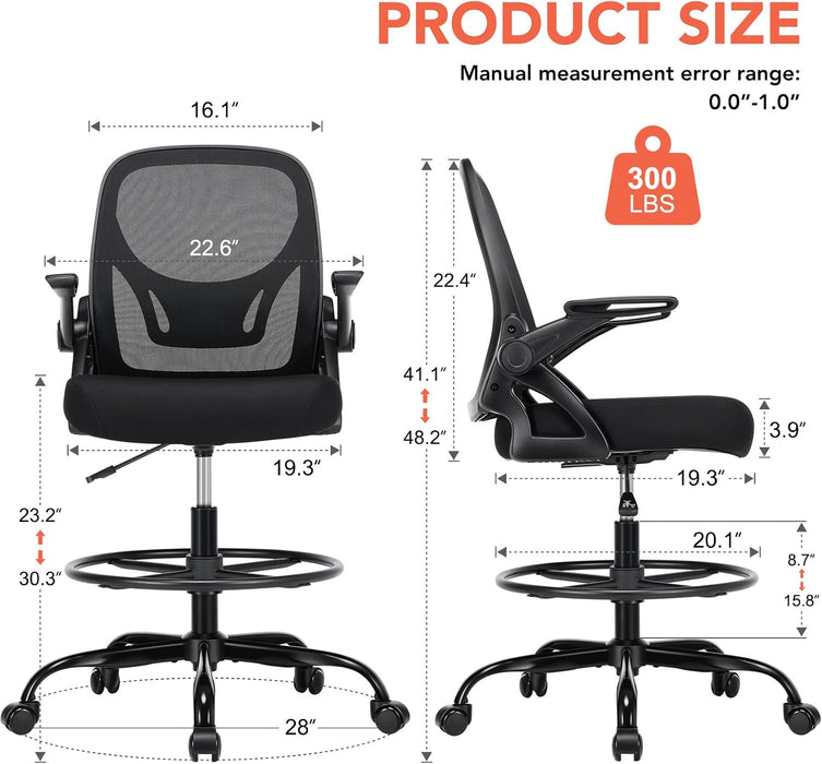 Drafting Chair, Tall Office Chair, Standing Desk Chair, Black，1Pk