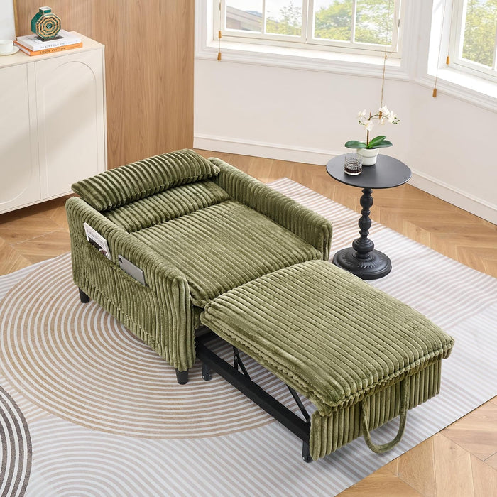 Corduroy Convertible Sofa Bed With ForestGreen Fabric