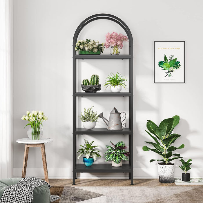 4-Tier Open Bookshelf, 70.8" Wood Bookcase Storage Shelves with Metal Frame, Freestanding Display Rack Tall Shelving Unit for Office, Bedroom, Living Room, Easy Assembly (Black, 1PC)