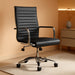 Ribbed Office Desk Chair Mid-Back PU Leather Executive Conference Task Chair Adjustable Swivel Chair with Arms (Black)