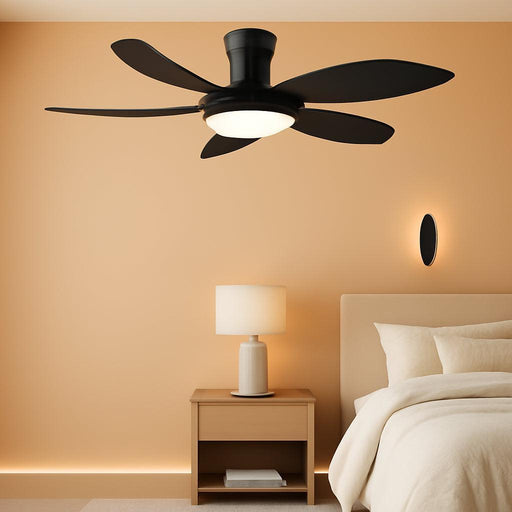48" Blacklow Profile Ceiling Fans with Lights and Remote/App, Modern Flush Mount Ceiling Fans with Quiet Reversible DC Motor, Dimmable 3 Colors 6 Speeds for Bedroom Kitchen