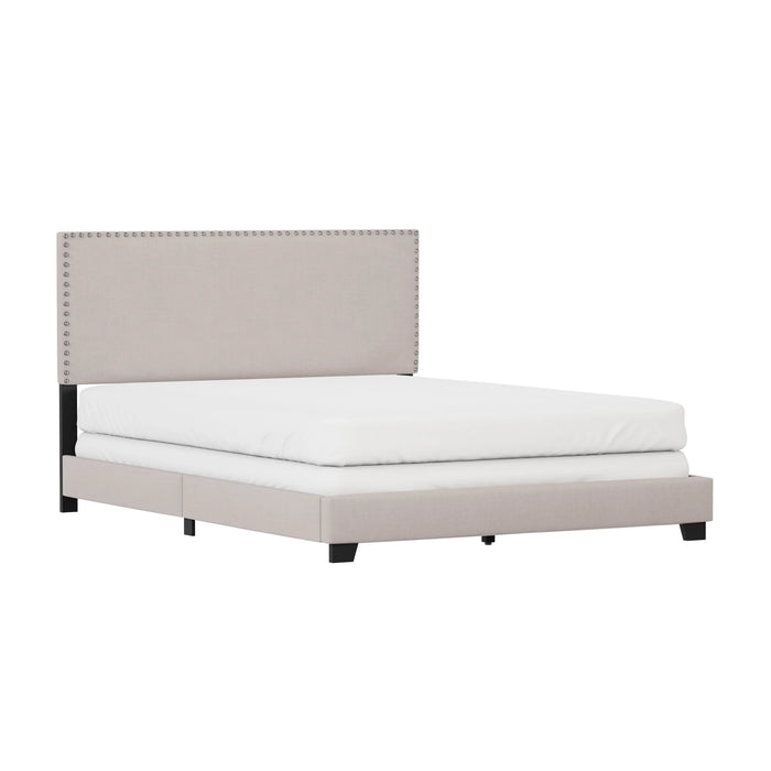 Willow Nailhead Trim Upholstered Queen Bed, Fog