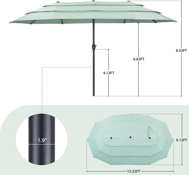 15Ft Large Patio Umbrella, Outdoor Double-Sided Pool Umbrellas