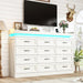71" Wide 46" Tall Large Farmhouse 12 Drawers Dresser for Bedroom with LED Light and Power Outlets,Wood Rustic 12 Chests of Drawers for Closet,Tall Storage Dresser Organizer for Bedroom(White)