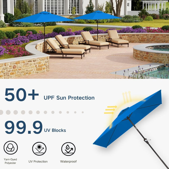 6.5' X 10' Rectangular Patio Umbrella Large Outdoor Market Umbrella W/Uv Protection, Push Button Tilt and Crank Lift, Rectangle Table Umbrella for Garden, Deck, Pool, Patio, Royal Blue