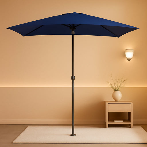 6.5 Rectangular Patio Umbrella Outdoor Deck Umbrella Rectangle Navy | 6 Ribs Frame Rush-Button Tilt Easy Crank. UPF50+ Waterproof Canopy. Works with Outdoor Table, Backyard, Pool.
