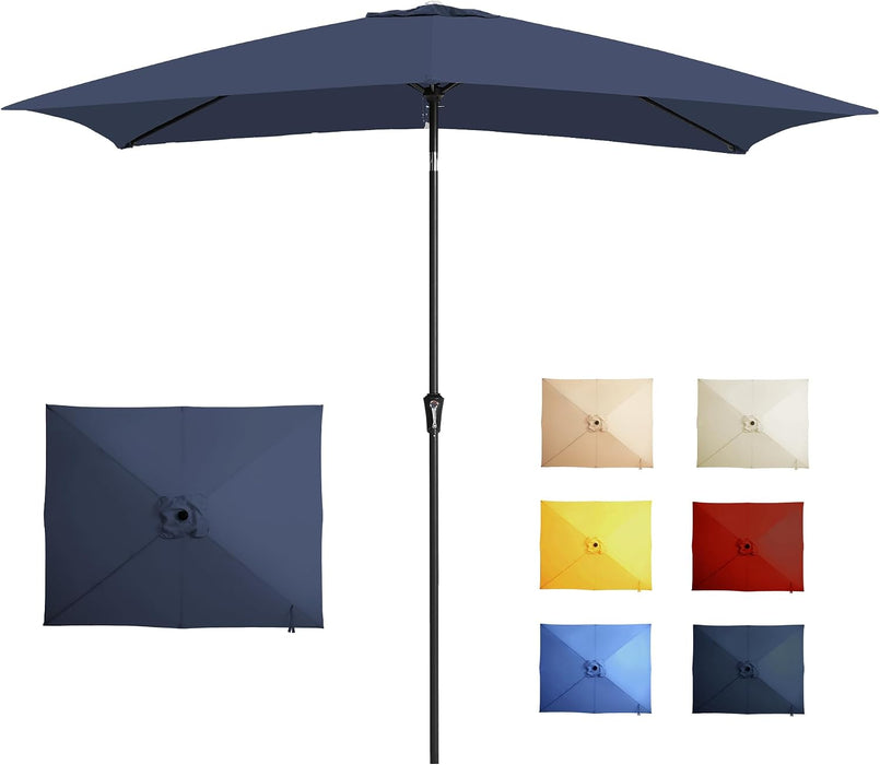 6.5 Rectangular Patio Umbrella Outdoor Deck Umbrella Rectangle Navy | 6 Ribs Frame Rush-Button Tilt Easy Crank. UPF50+ Waterproof Canopy. Works with Outdoor Table, Backyard, Pool.