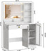 Makeup Vanity with Mirror and Lights, 34''W Dressing Table with Charging Station & RGB Glass Cabinet, Small Vanity Desk with 3 Color Lighting Modes & Adjustable Brightness