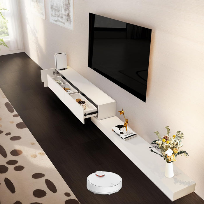 Retractable TV Stand, Solid Wood Minimalist TV Shelf, Mid-Century TV Console with 1 Door & 2 Drawers, Adjustable 71'' to 122'' Entertainment Media Console Center Large Storage under TV