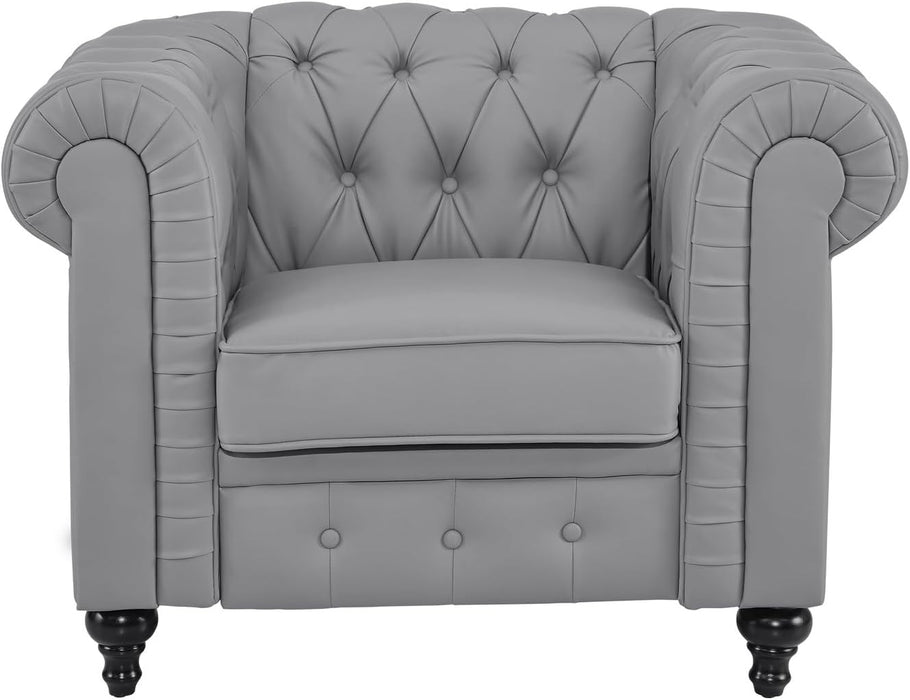 Chesterfield Sofa Set 3 Piece Muebles Para La Sala Juegos Living Room Set Modern Furniture Leather Sofa Set Couches for Living Room Furniture Sets Couch Sets for Living Room 3 Piece - Gray