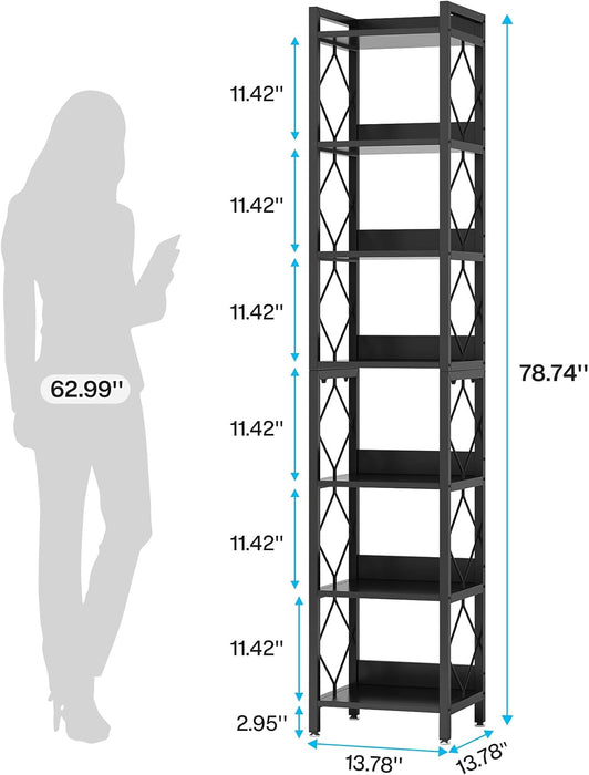Tribesigns 78.7 Inch Tall Skinny Narrow Bookshelf Bookcase, Black | 7 Tier Bookcase for Small Spaces, Freestanding Display Shelves, Multifunctional Corner Storage Organizer for Home Office